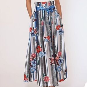 Gracia Women's Floral Print High Waist Wide Leg Pants, Multi
